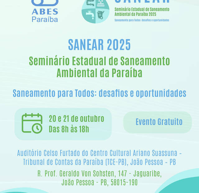João Pessoa sediará o 3º SANEAR-PB em outubro de 2025