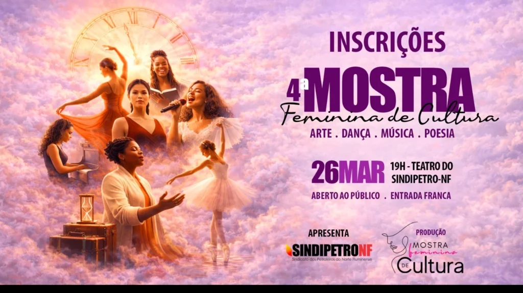 Mostra Feminina de Cultura reúne artistas em programação gratuita no teatro em Macaé / arte divulgação Sindicato NF