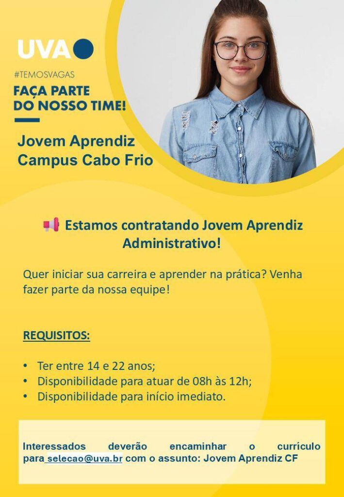 UVA abre vaga para Jovem Aprendiz Administrativo no campus de Cabo Frio com início imediato / divulgação