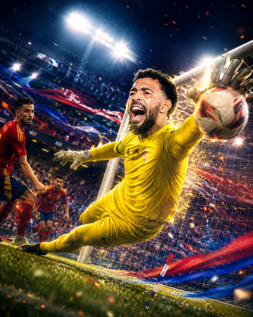 Goleiro Vozinha, de Cabo Verde, ganhou mais de 1 milhão de seguidores após mobilização da CazéTV na Copa do Mundo I Crédito da Imagem: IA