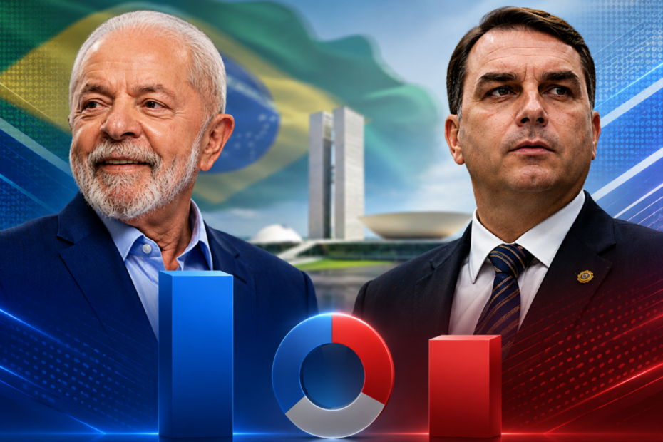 Pesquisa CNT/MDA mostra Lula à frente de Flávio Bolsonaro em eventual segundo turno nas eleições de 2026 I Imagem gerada com auxílio de IA