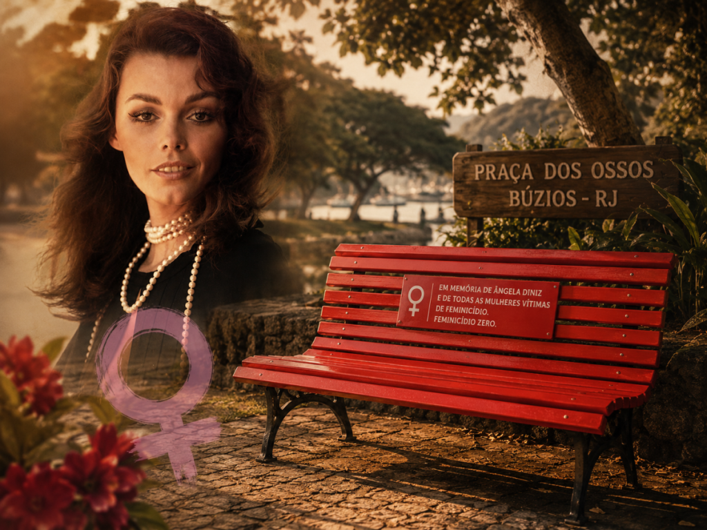 Banco Vermelho instalado na Praça dos Ossos em Búzios em homenagem a Ângela Diniz
