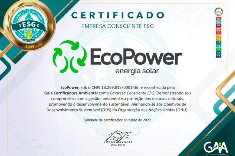 EcoPower é reconhecida com certificado ESG