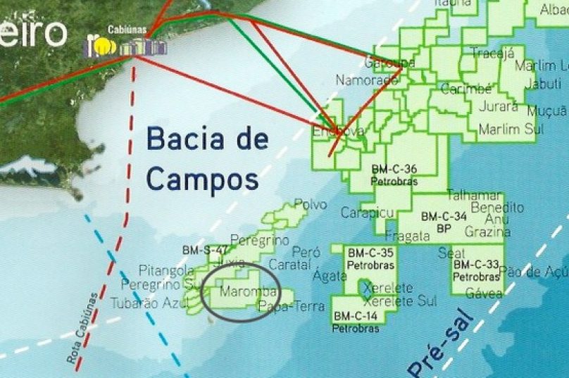 Mapa destacando os municípios da Bacia de Campos, beneficiados pela arrecadação de royalties do petróleo