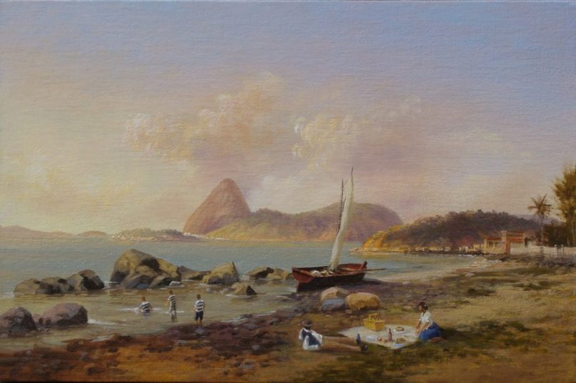 Obra de PAULO DE CARVALHO.  piquenique na praia do flamengo, rio de janeiro, final do século XIX