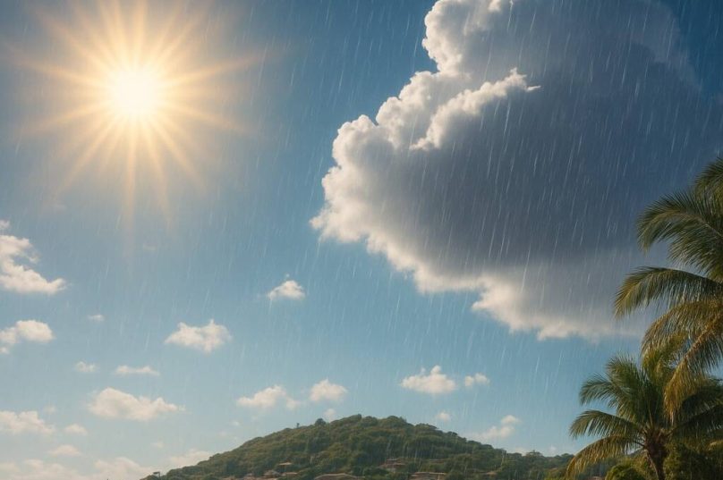 Segunda de sol, cenário típico do início da semana em Búzios, marcado por variação de nuvens e mudanças rápidas no clima — Foto IA criada por Prensa de Babel