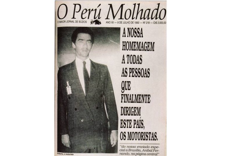 Capa histórica do Perú Molhado em Búzios relembra o motorista que abalou o governo Collor — tema que volta à cena na nova série do Globoplay (Saiba mais sobre o acervo de imagens históricas de Búzios: prensadebabel@gmail.com)