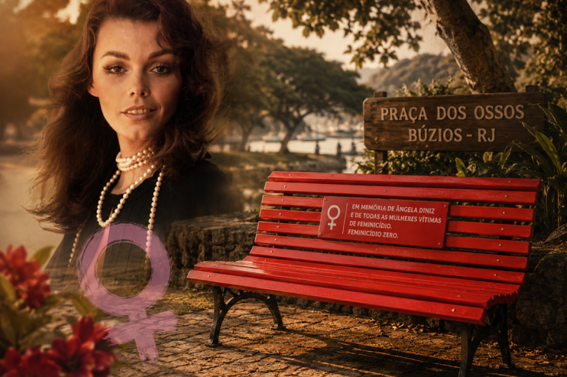 Banco Vermelho instalado na Praça dos Ossos em Búzios em homenagem a Ângela Diniz