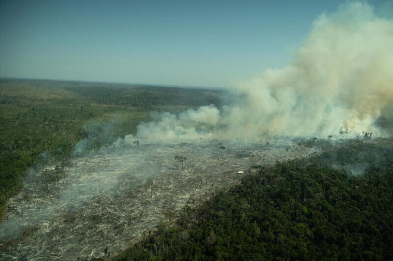 Recently deforested and burnt area in Porto Velho, Rondônia state.
Every year, Greenpeace Brazil flies over the Amazon to monitor deforestation build up and forest fires. From July 29th to 31st, 2021, flights were made over points with Deter (Real Time Deforestation Detection System) and Prodes (Brazilian Amazon Satellite Monitoring Project) warnings, besides heat spots notified by Inpe (National Institute for Space Research), in the states of Amazonas, Rondônia, Mato Grosso and Pará.
Área recém desmatada e queimada em Porto Velho, Rondônia.
Todos os anos o Greenpeace Brasil realiza uma série de sobrevoos de monitoramento, para acompanhar o avanço do desmatamento e das queimadas na Amazônia. De 29 a 31 de julho de 2021, monitoramos pontos com alertas do Deter e Prodes, além de pontos de calor, do Inpe, nos estados do Amazonas, Rondônia, Mato Grosso e Pará / Fire Monitoring in the AmazonMonitoramento de Queimadas na Amazônia em Julho de 2021 / Foto: Christian Fraga - Greenpeace