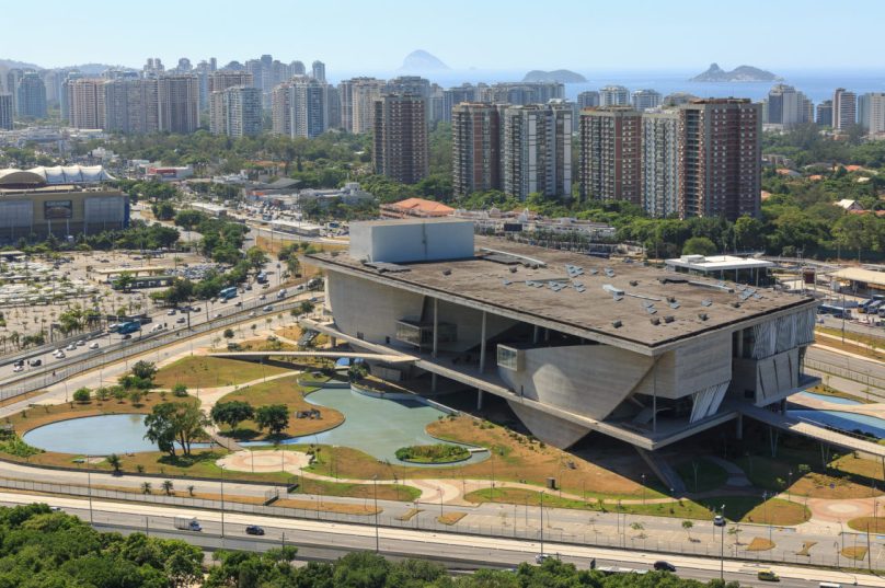Vista aérea da cCidade das Artes na Barra da Tijuca, localizada na cidade do Rio de Janeiro