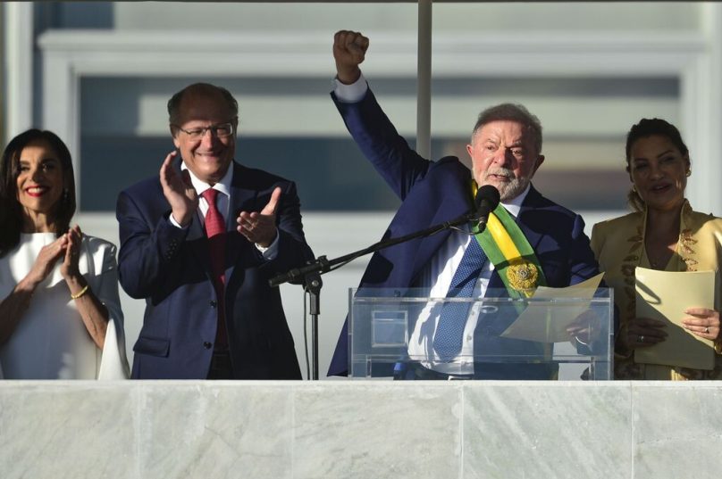O presidente Luiz Inácio Lula da Silva durante cerimônia de posse, no Palácio do Planalto.