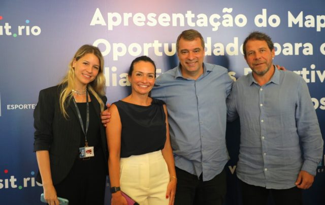 Nicole Calheiros, prefeitura do Rio; Roberta Werner, diretora-executiva do Rio CVB;secretário de Esportes do Município do Rio, Guilherme Schleder e Carlos Werneck, presidente-executivo do Rio CVB.