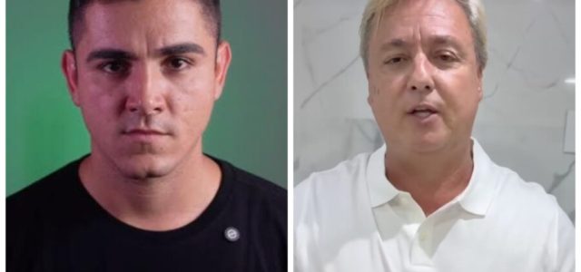 Frames dos vídeos publicados nas redes sociais: o vereador Raphael Braga (à esquerda) e o prefeito Alexandre Martins (à direita) em mensagens direcionadas à população