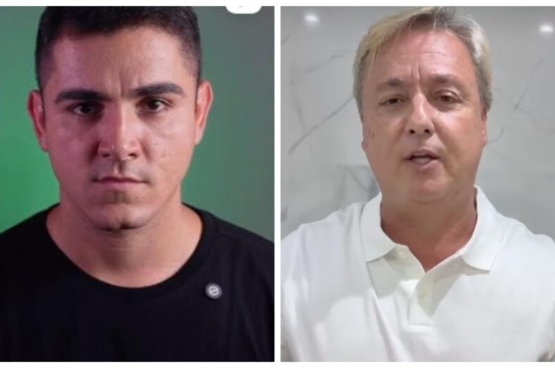 Frames dos vídeos publicados nas redes sociais: o vereador Raphael Braga (à esquerda) e o prefeito Alexandre Martins (à direita) em mensagens direcionadas à população