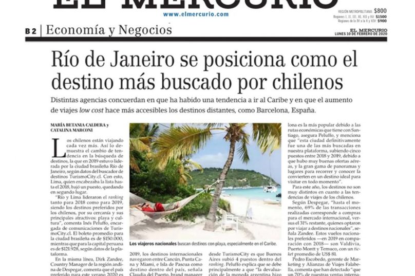 Rio de Janeiro foi o principal destino procurado pelos chilenos em 2019