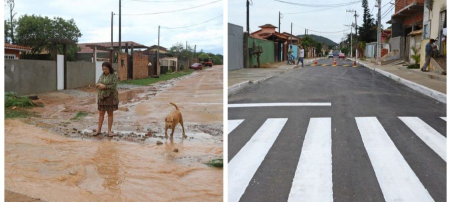 Rua Castorina Rosa de Carvalho, antiga rua 1, antes e depois processo de drenagem e pavimentação. A inauguração aconteceu recentemente. Foto de Ronald Pantoja