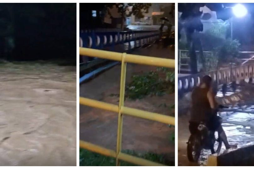 Moradores registram a força da enxurrada no Sana, em Macaé (RJ), onde ruas foram tomadas pelas águas e a ponte da cabeceira foi destruída