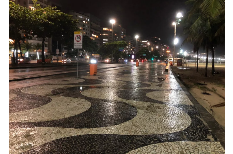 Calçadão de Copacabana fica vazio no último dia de 2020. Imagem: Carlos Brito/G1