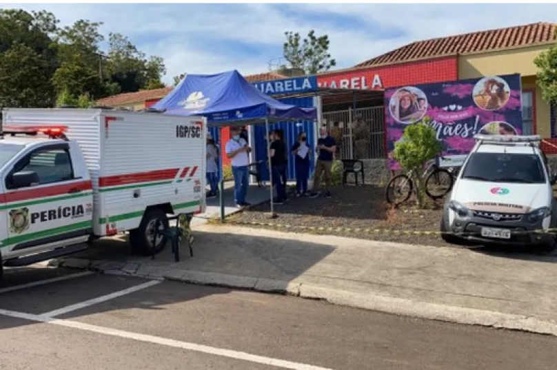Creche em Santa Catarina onde jovem de 18 anos matou cinco pessoas. Imagem: Corpo de Bombeiros | Divulgação