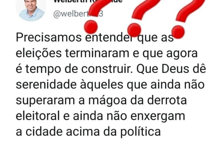 Publicação do prefeito Welberth Rezende no Twitter/ Reprodução