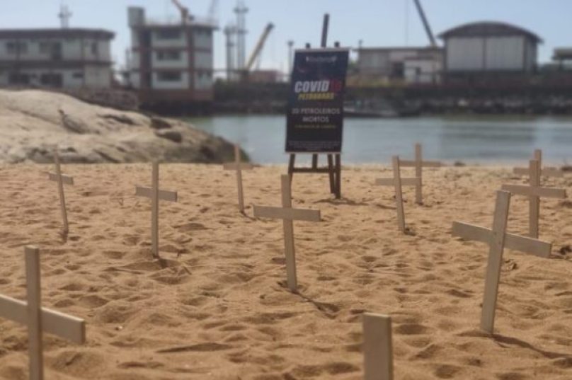 Homenagem Sindipetro-NF aos trabalhadores mortos por Covid-19. Imagem: Divulgação