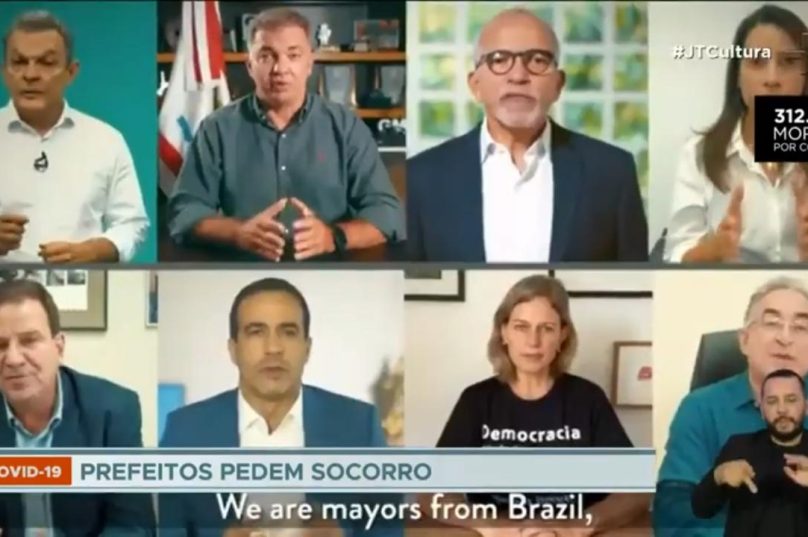 Prefeitos de oito cidades brasileiras pedem socorro com relação à pandemia. Imagem: Vídeo da FNP, reproduzido pelo canal JT Cultura.