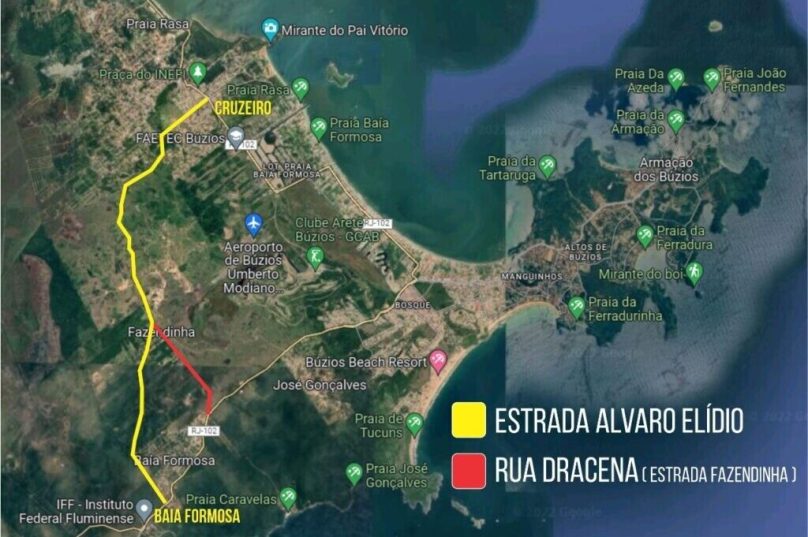 Mapa do local onde será o novo acesso a Búzios. Imagem I Prefeitura de Búzios