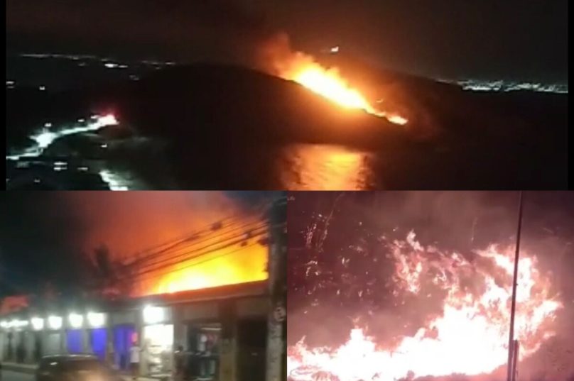 Imagens de incêndios em São Pedro da Aldeia, Arraial e Búzios | Reprodução redes sociais e edição Prensa de Babel