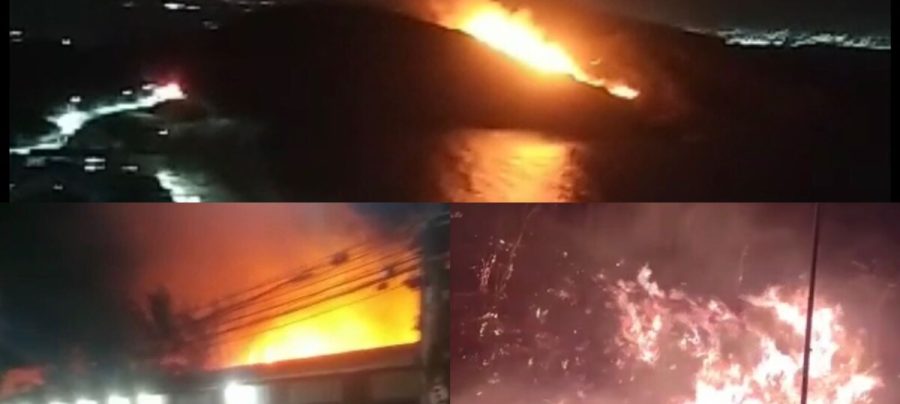 Imagens de incêndios em São Pedro da Aldeia, Arraial e Búzios | Reprodução redes sociais e edição Prensa de Babel