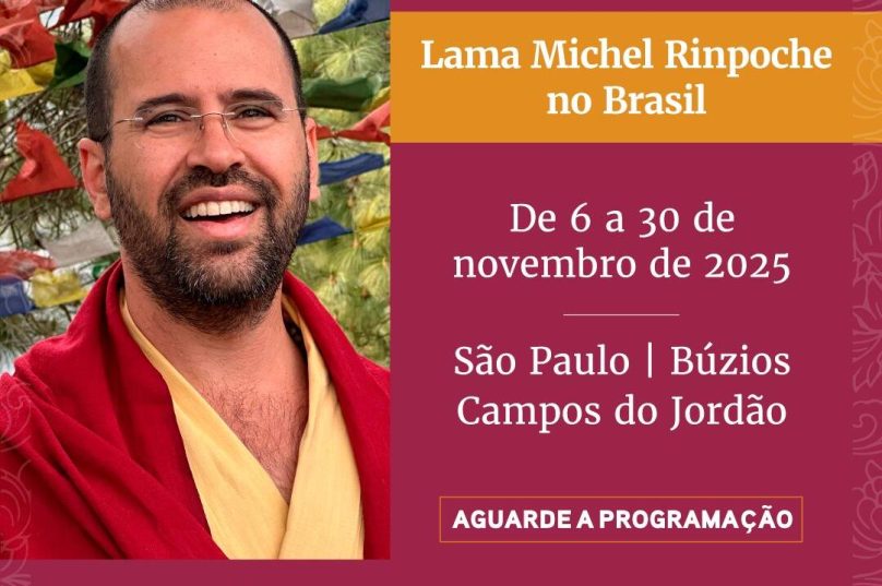 Lama Michel Rinpoche estará no Brasil entre 6 e 30 de novembro de 2025 com encontros em São Paulo, Campos do Jordão e Búzios / divulgação