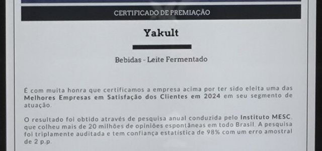 Yakult está entre as melhores no Prêmio MESC 2024