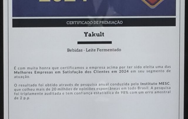 Yakult está entre as melhores no Prêmio MESC 2024