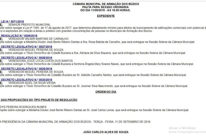 pauta 11 setembro de 2018