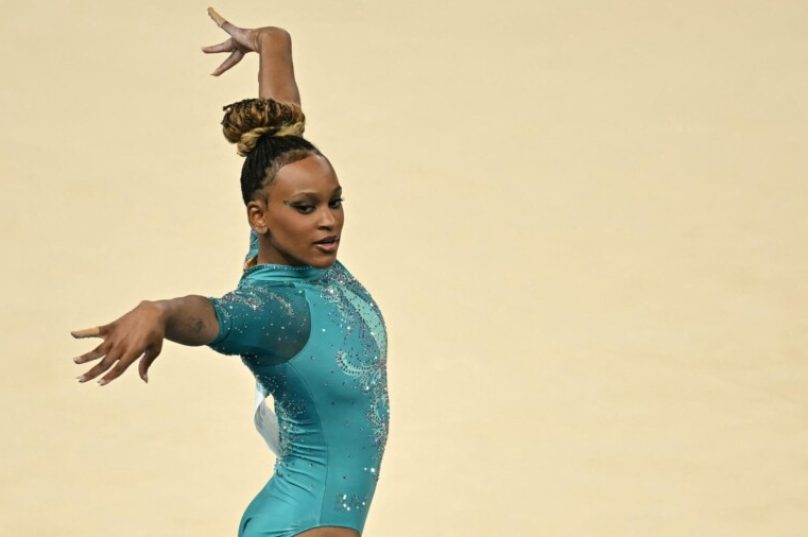 Rebeca Andrade na final do solo em Paris 2024 (Crédito: Paul ELLIS / AFP)
