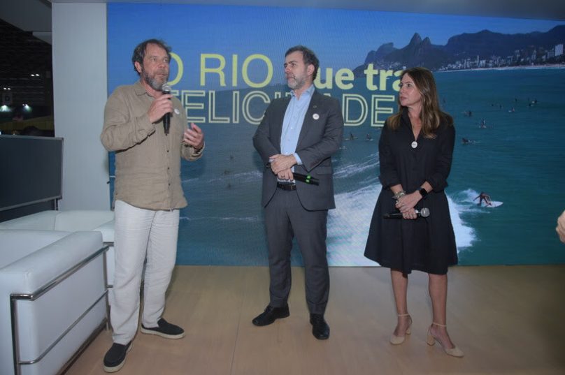 Carlos Werneck, presidente-executivo do Visit Rio Convention Bureau; Marcelo Freixo, presidente da Embratur e Daniela Maia, secretária municipal de Turismo. Foto: Léo Marinho